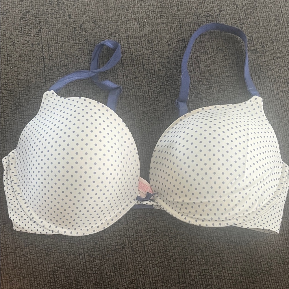 Victoria's Secret White and Blue Polka Dot Bra